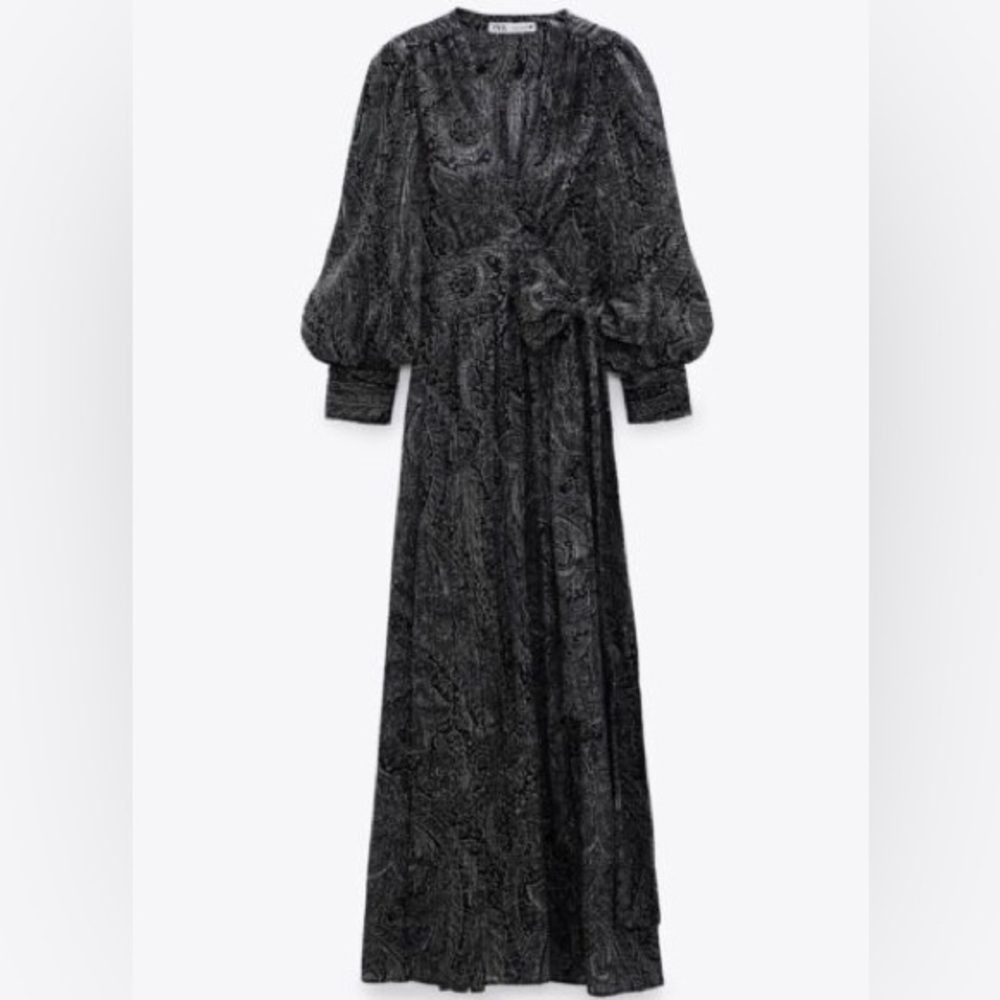 Elegant Black Zara long wrap dress with sexy slit